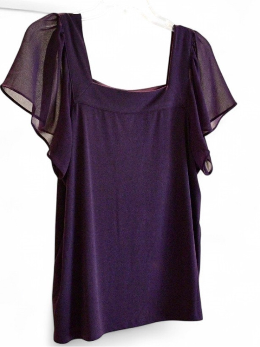 Calvin Klein Purple Square Neck Flutter Sleeve Blouse